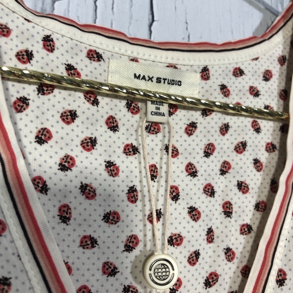 Max Studio Ivory  Short Sleeve Ladybug Print Sz M - Picture 5 of 8